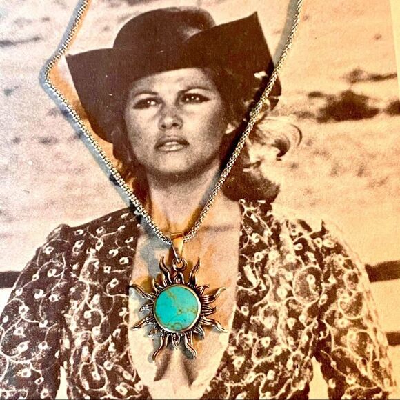 Turquoise Sunburst Sterling Silver Necklace Pendant - Picture 1 of 5